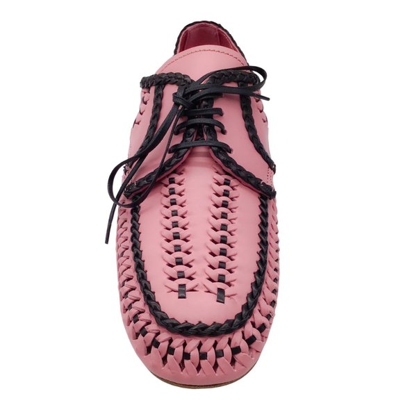 PRADA PINK / BLACK 2019 WOVEN LACE-UP MOCCASINS / FLATS - Picture 4 of 8